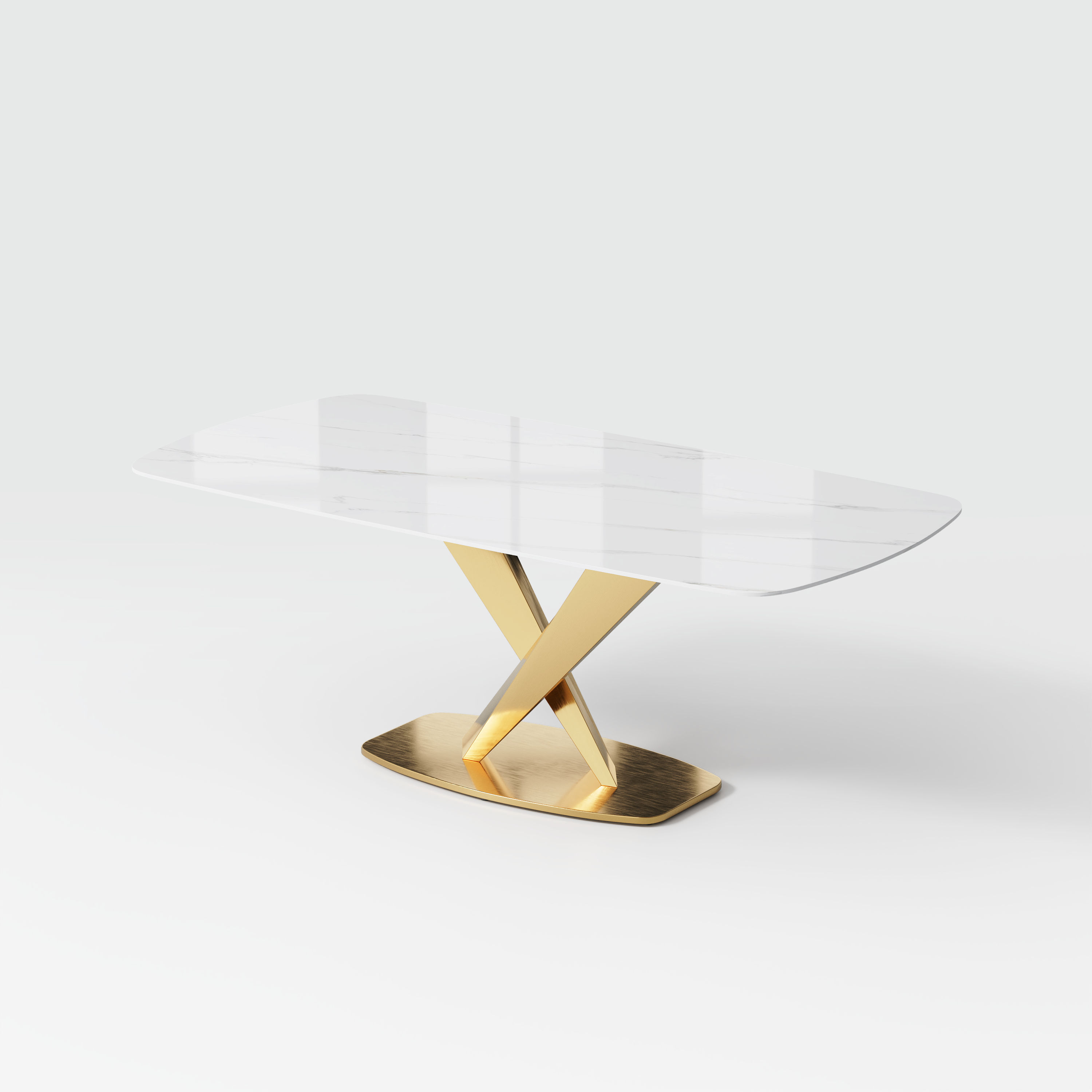 for 6 White & Gold Glossy Sintered Stone Dining Tables