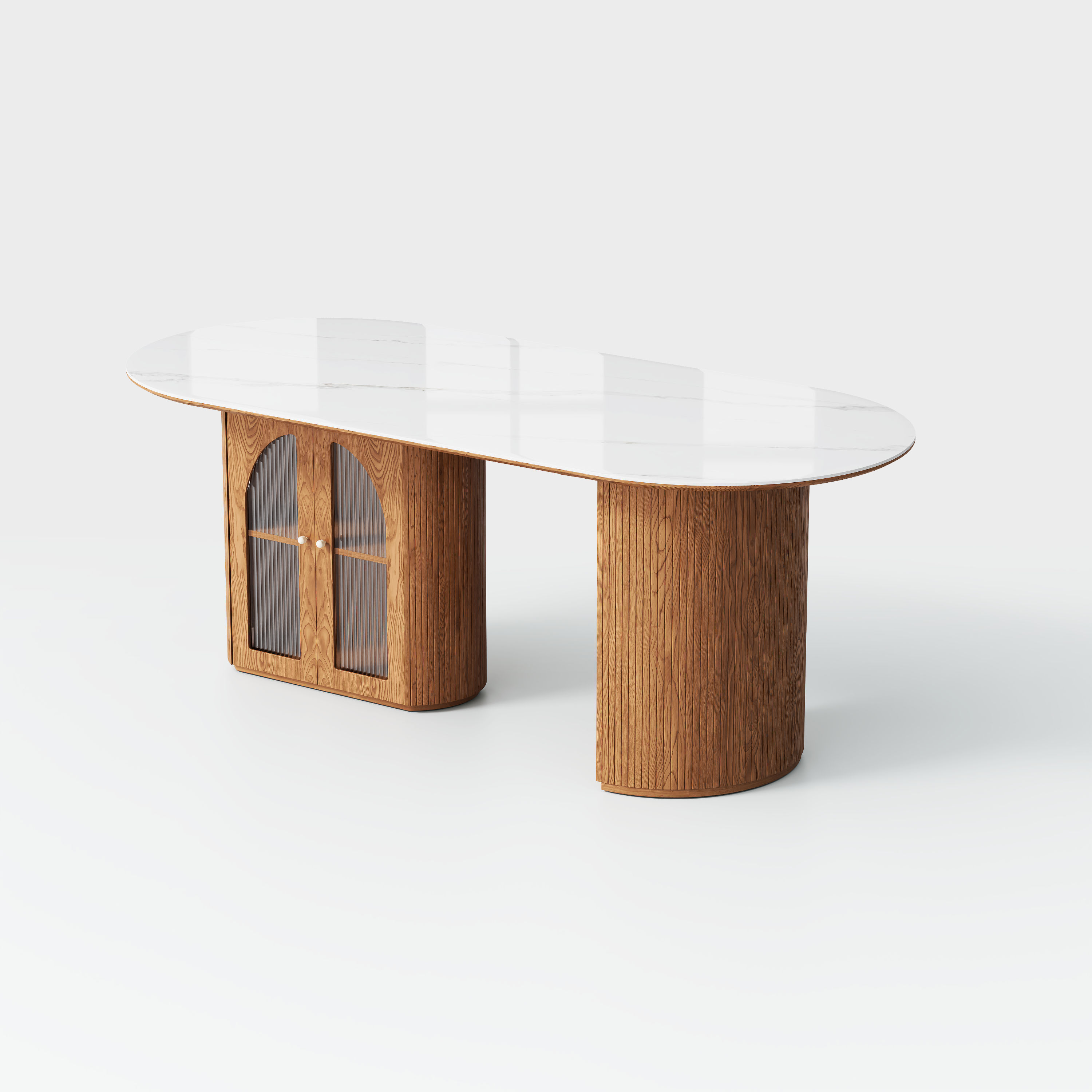 with Storage White & Walnut Glossy Sintered Stone Dining Tables