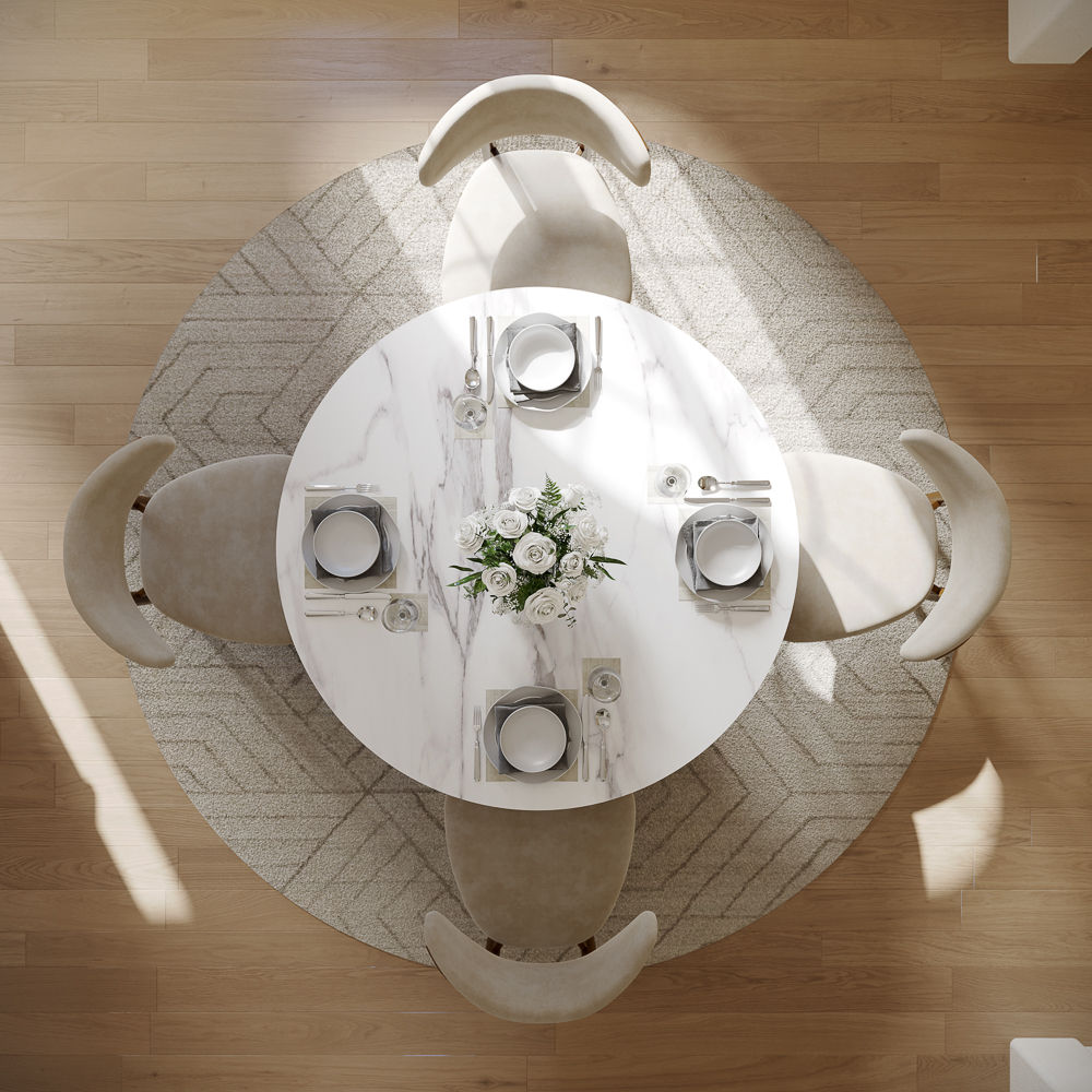 Round Walnut & White Solid Wood Dining Tables
