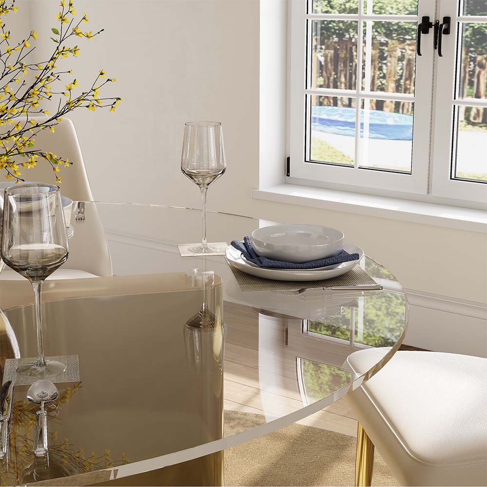 Metal Leg Transparent Tempered Glass Dining Tables