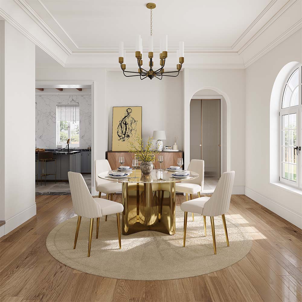 Metal Leg Transparent Tempered Glass Dining Tables