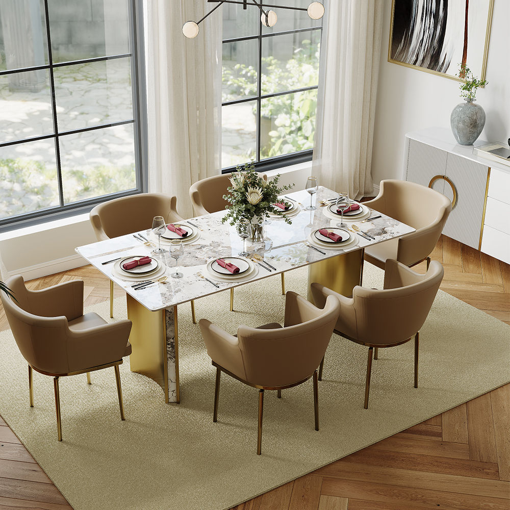 with Chairs Pandora & Gold Glossy Sintered Stone Dining Tables