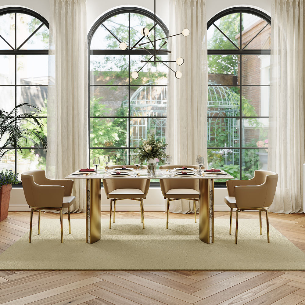 with Chairs Pandora & Gold Glossy Sintered Stone Dining Tables