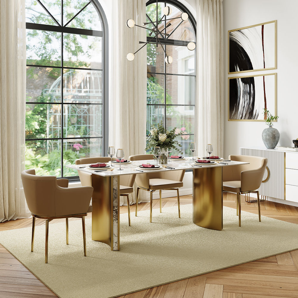 Sintered Stone Pandora & Gold Glossy Sintered Stone Dining Tables