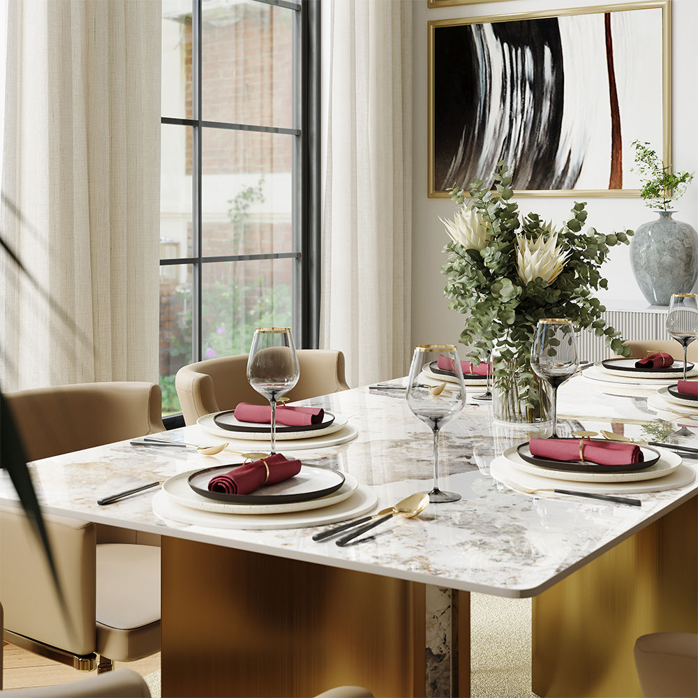 for 6 Pandora & Gold Glossy Sintered Stone Dining Tables