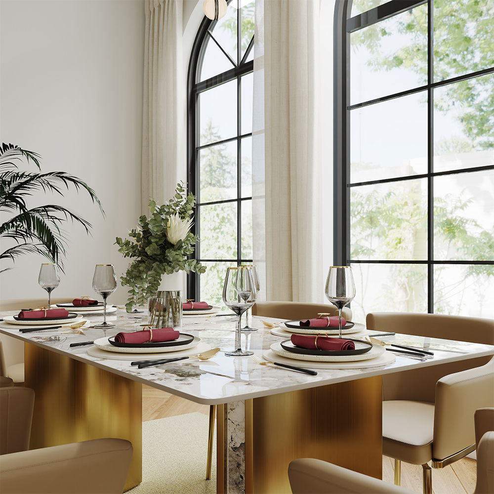 for 6 Pandora & Gold Glossy Sintered Stone Dining Tables