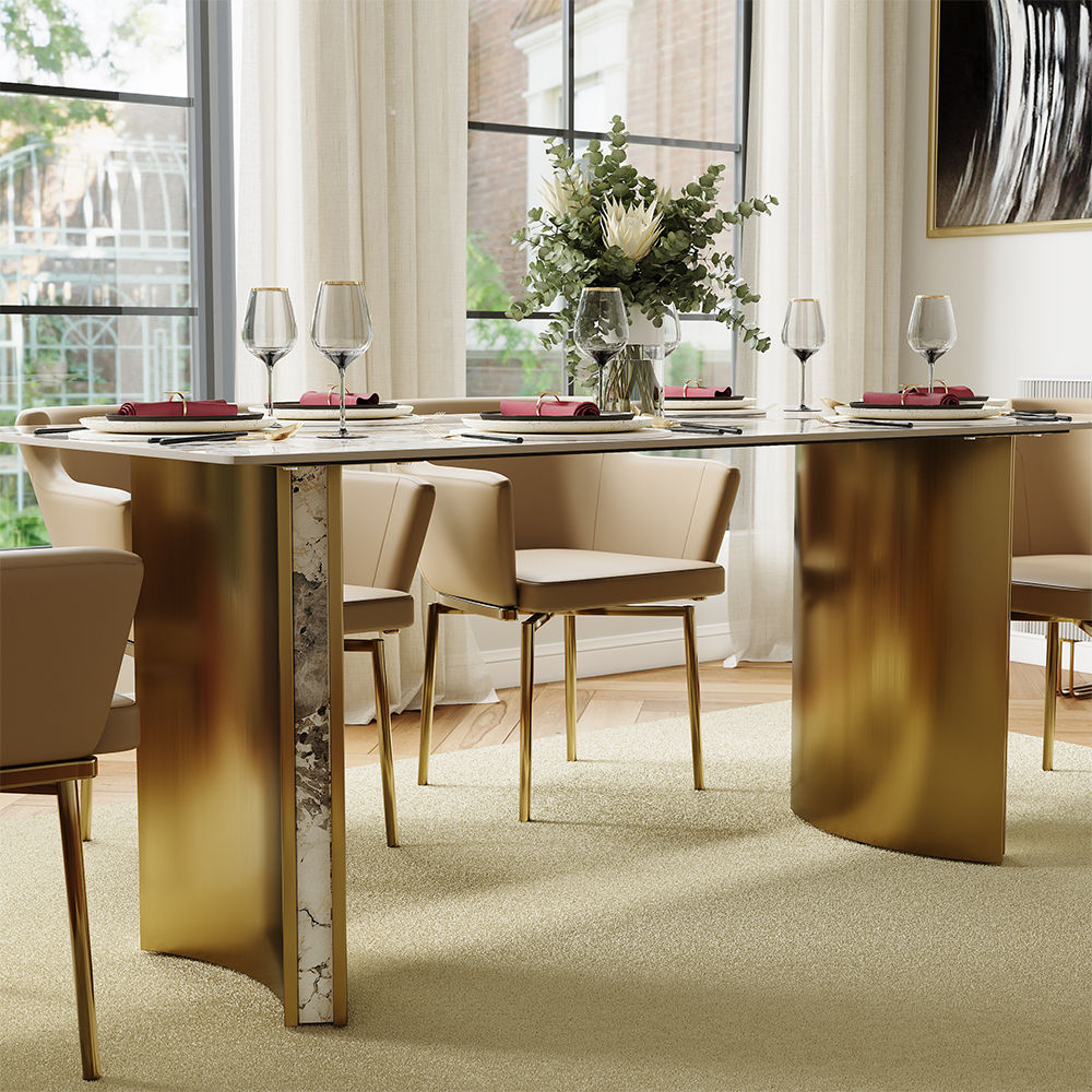 Sintered Stone Pandora & Gold Glossy Sintered Stone Dining Tables