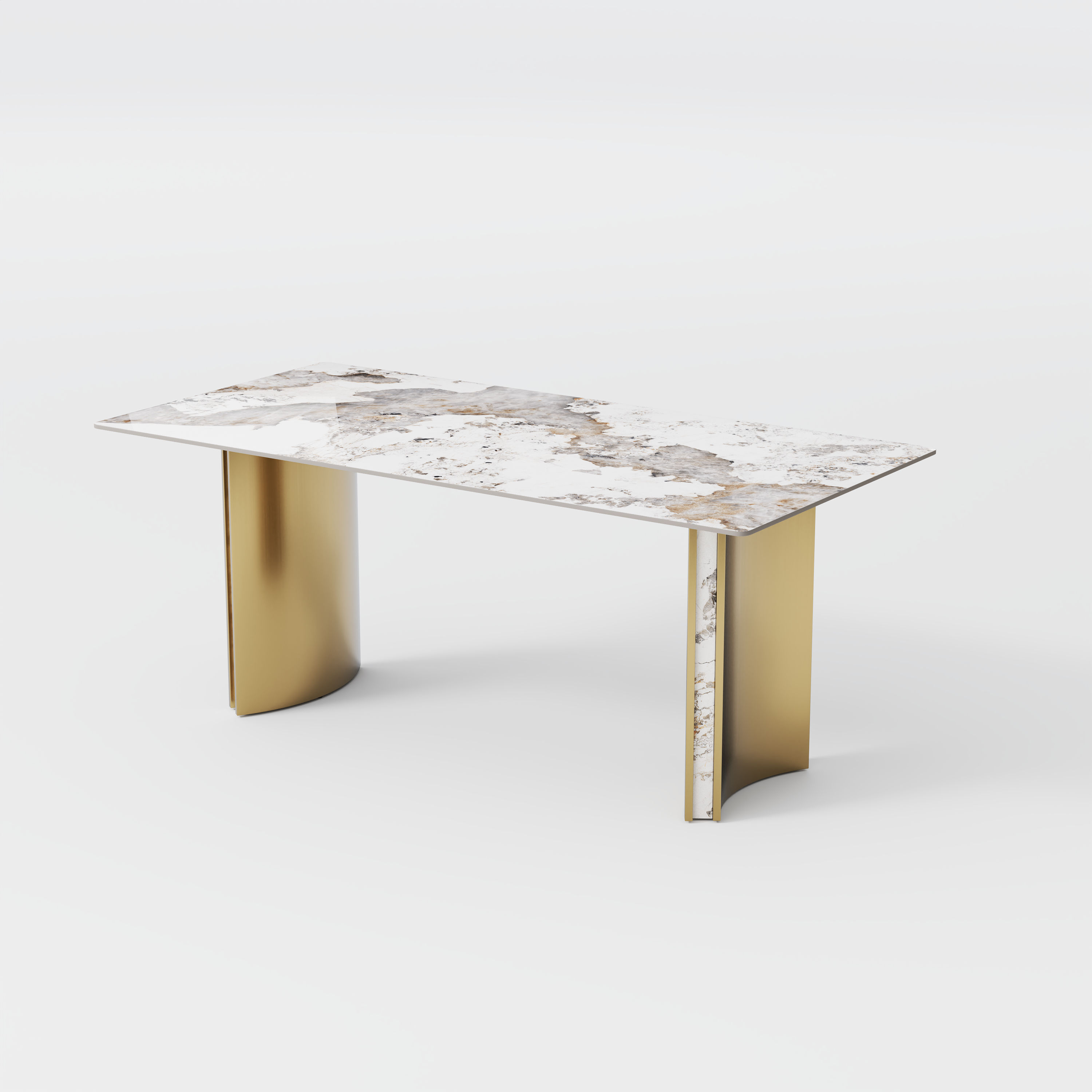 Partly Assemble Pandora & Gold Glossy Sintered Stone Dining Tables