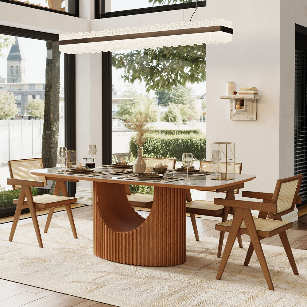 Rectangular Pandora & Walnut Glossy Sintered Stone Dining Tables