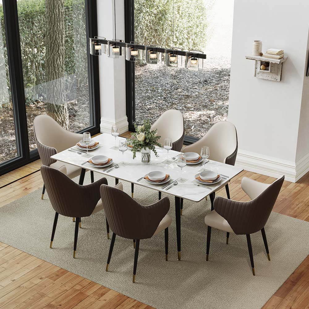 Rectangular White & Black Glossy Sintered Stone Dining Tables