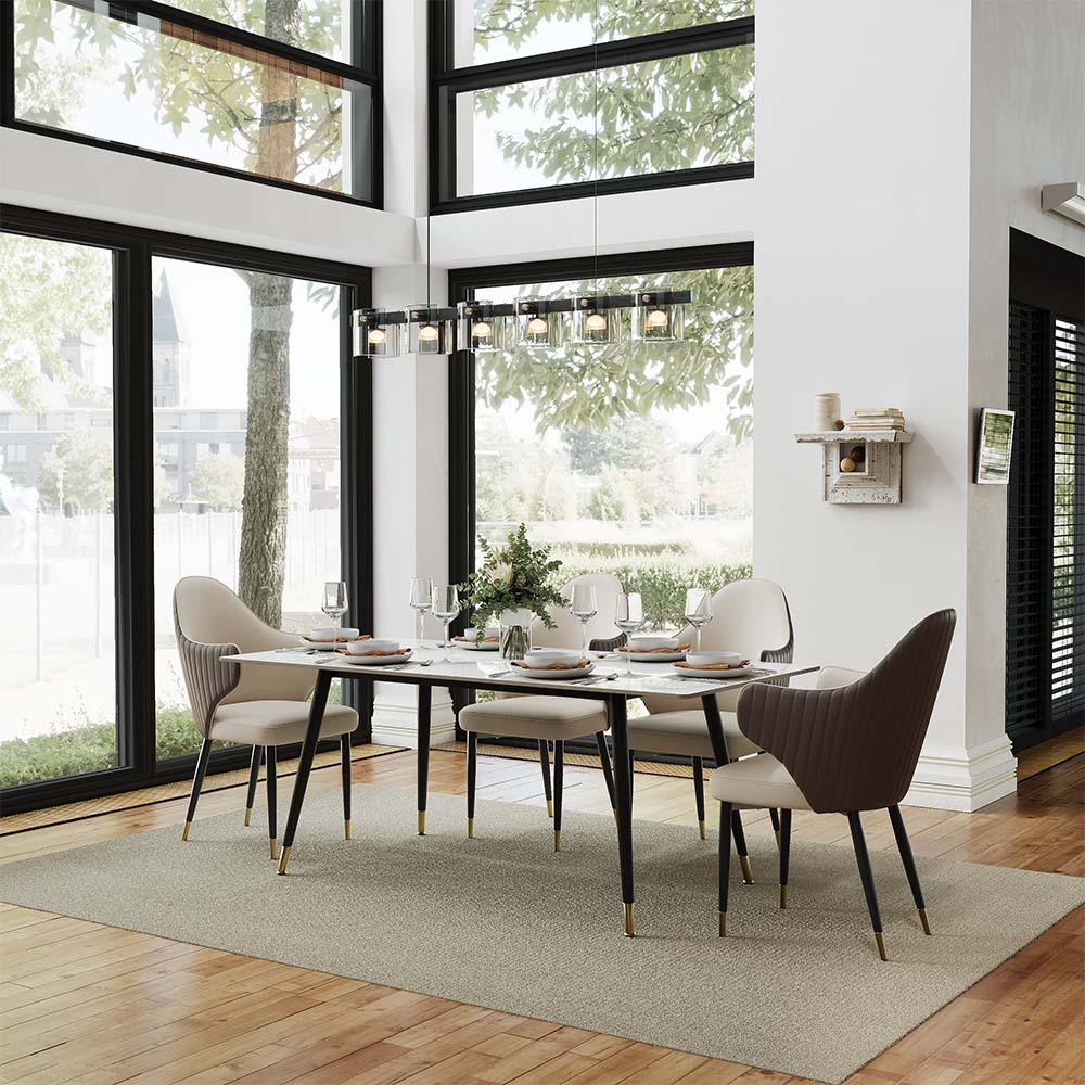 Metal Base White & Black Glossy Sintered Stone Dining Tables