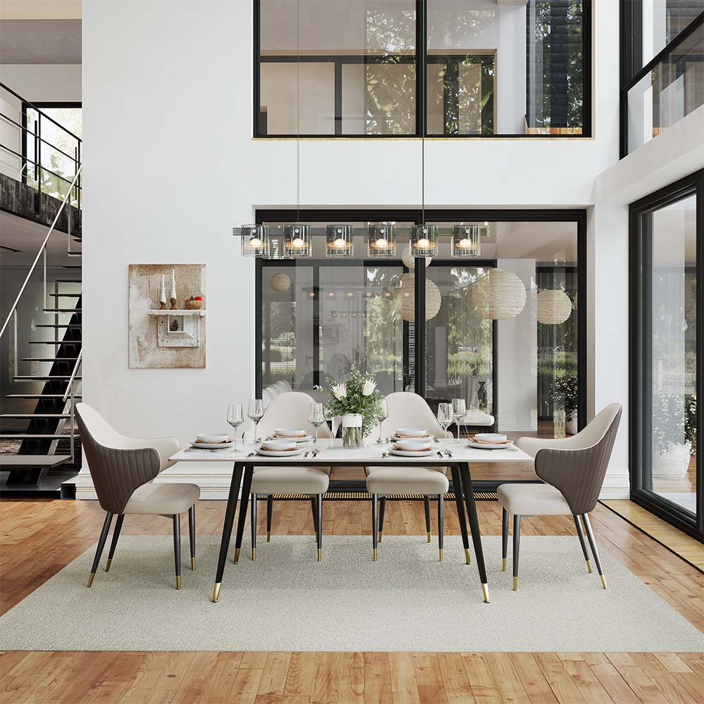 Rectangular White & Black Glossy Sintered Stone Dining Tables