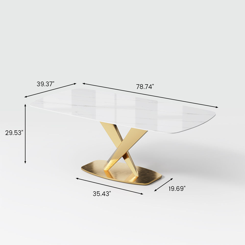 Sintered Stone White & Gold Glossy Sintered Stone Dining Tables