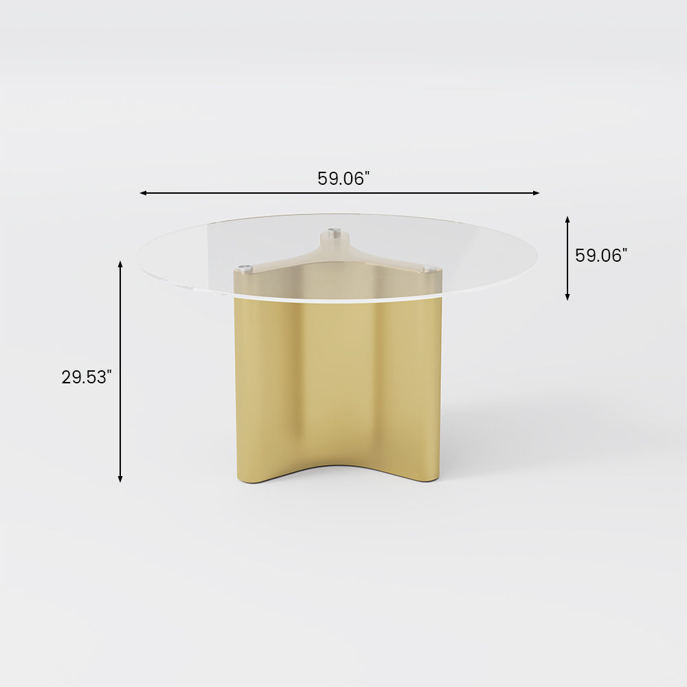 Glass Transparent & Titanium Golden Tempered Glass Dining Tables
