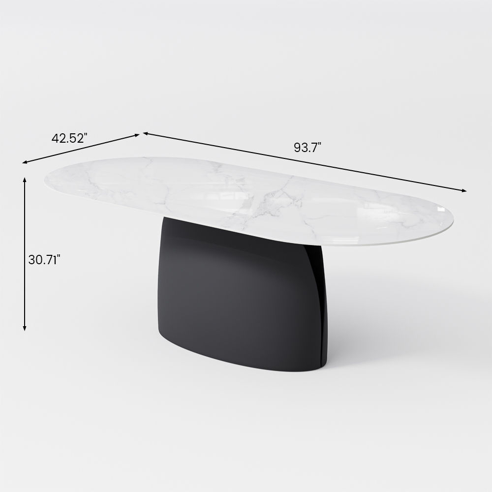 Metal Base White & Black Glossy Sintered Stone Dining Tables