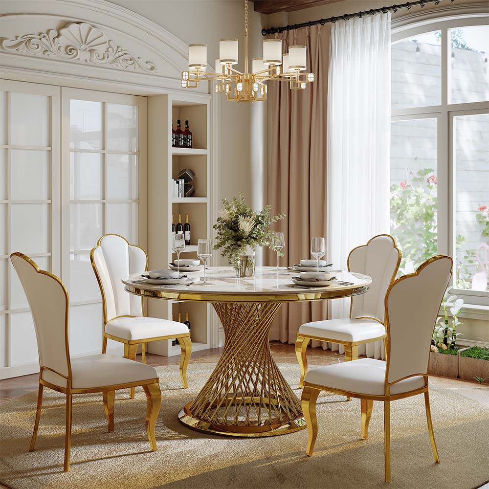 Modern Luxury Pandora & Gold Glossy Sintered Stone Dining Tables