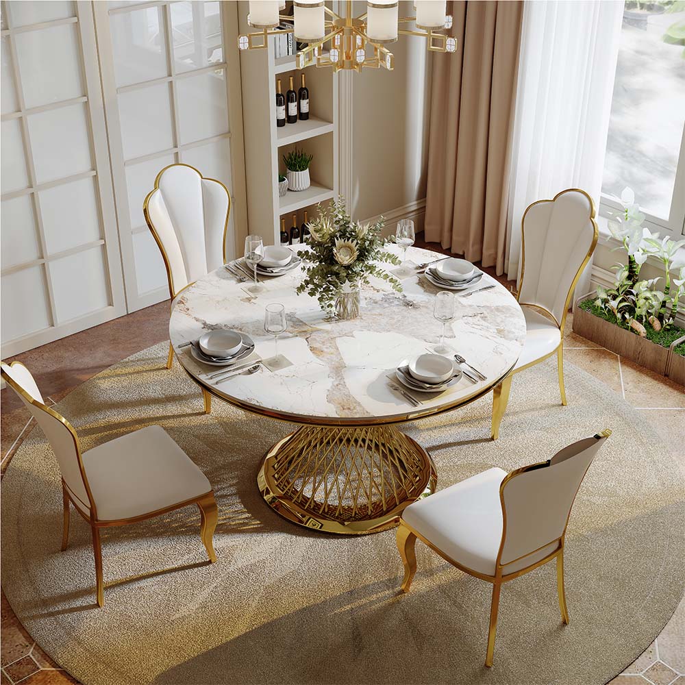 for 4 Pandora & Gold Glossy Sintered Stone Dining Tables