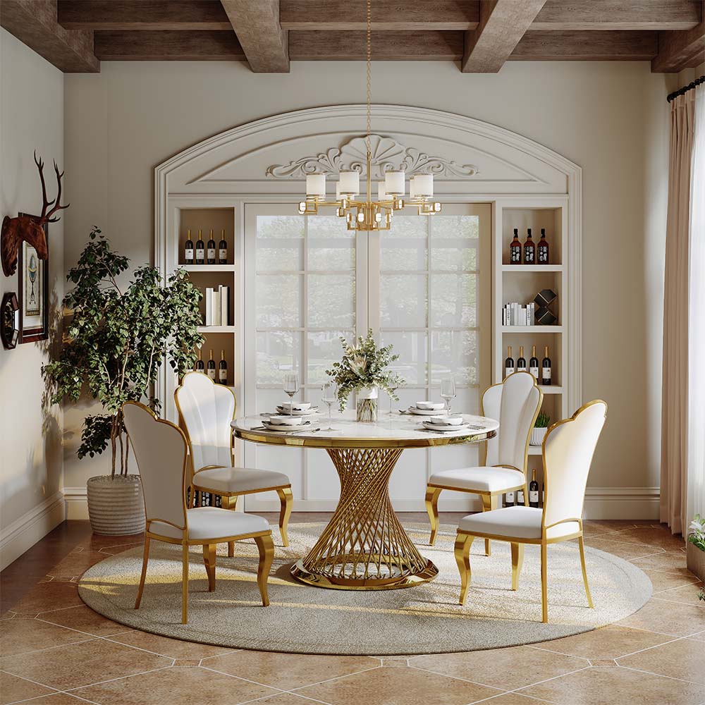 Round Pandora & Gold Glossy Sintered Stone Dining Tables