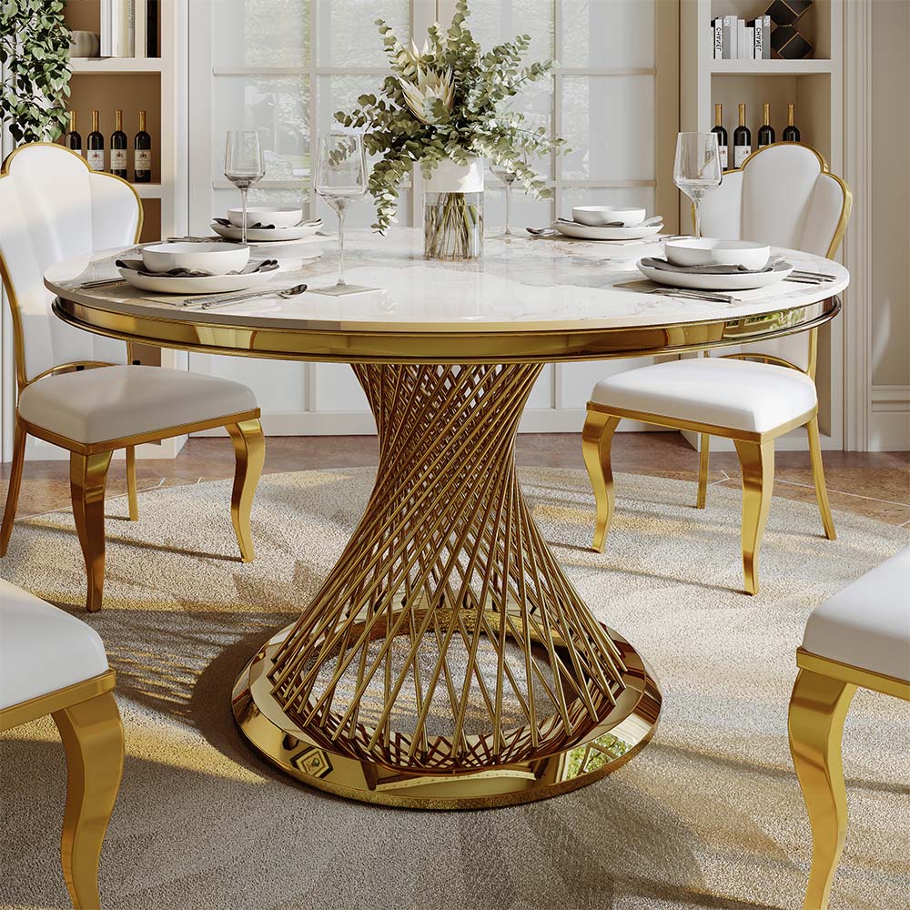Modern Luxury Pandora & Gold Glossy Sintered Stone Dining Tables