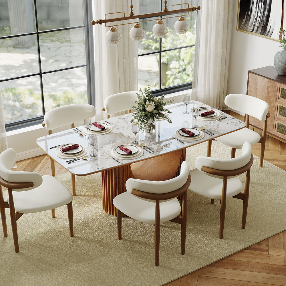 Solid Wood Pandora & Walnut Glossy Sintered Stone Dining Tables