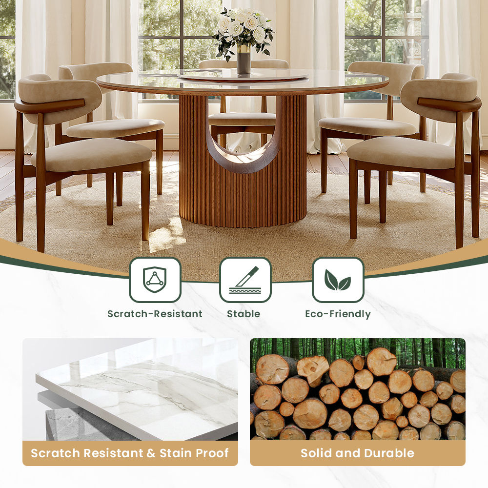 for 6 Walnut & White Sintered Stone & MDF Dining Tables