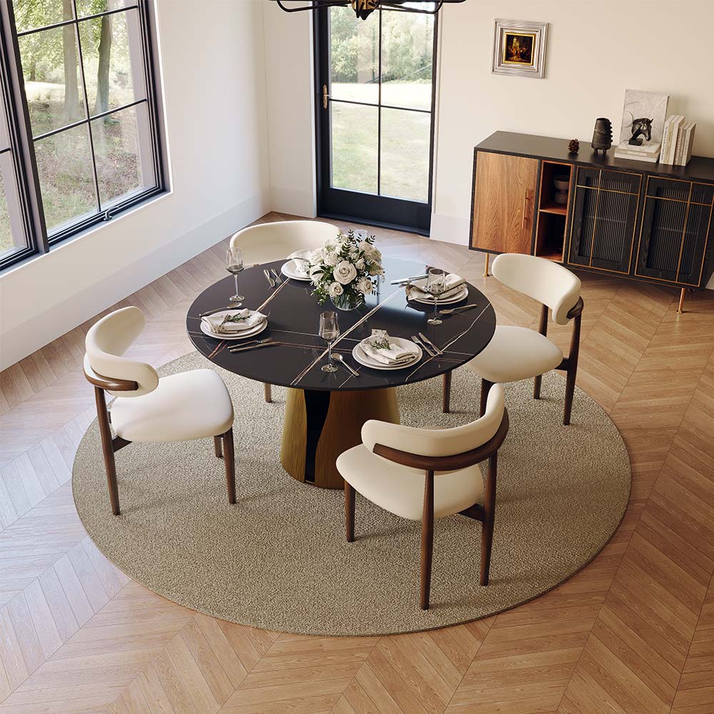 without Lazy Susan Black & Bronze Glossy Sintered Stone Dining Tables