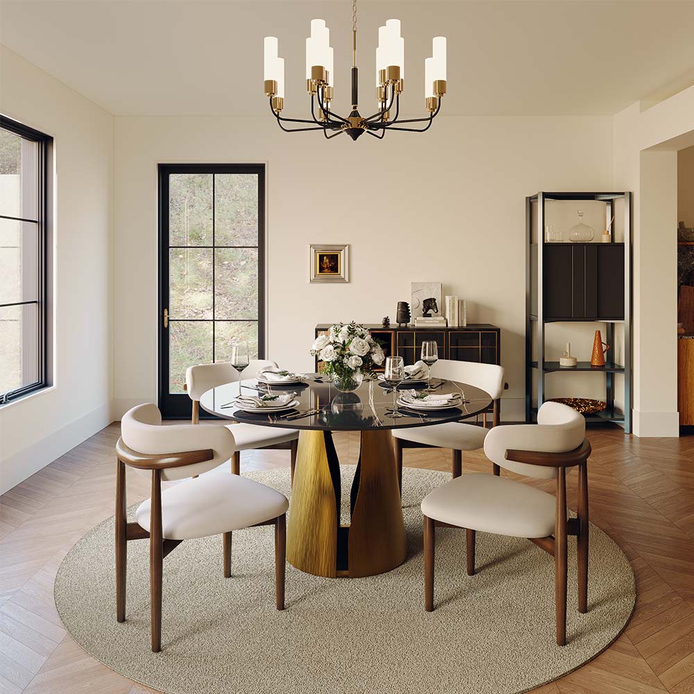 with Lazy Susan Black & Bronze Glossy Sintered Stone Dining Tables