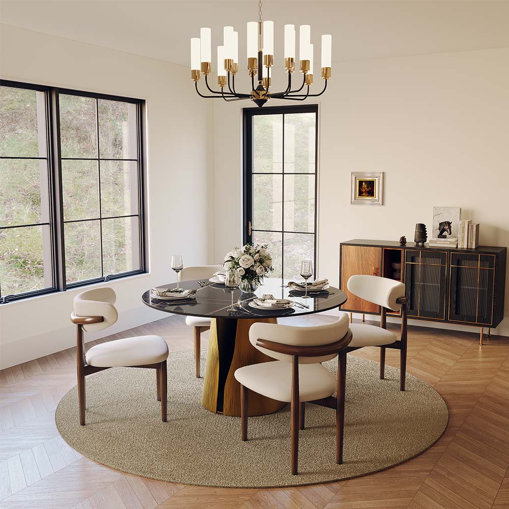 for 6 Black & Bronze Glossy Sintered Stone Dining Tables