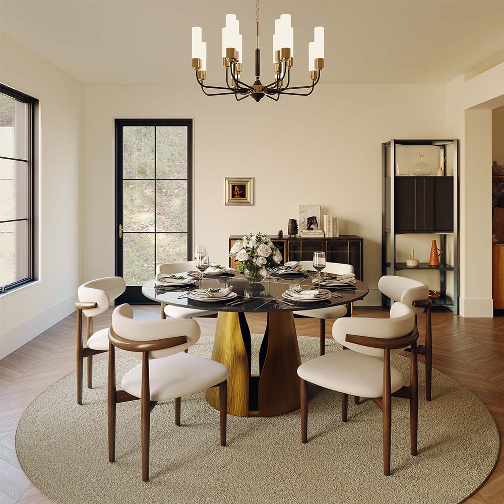 Round Black & Bronze Glossy Sintered Stone Dining Tables