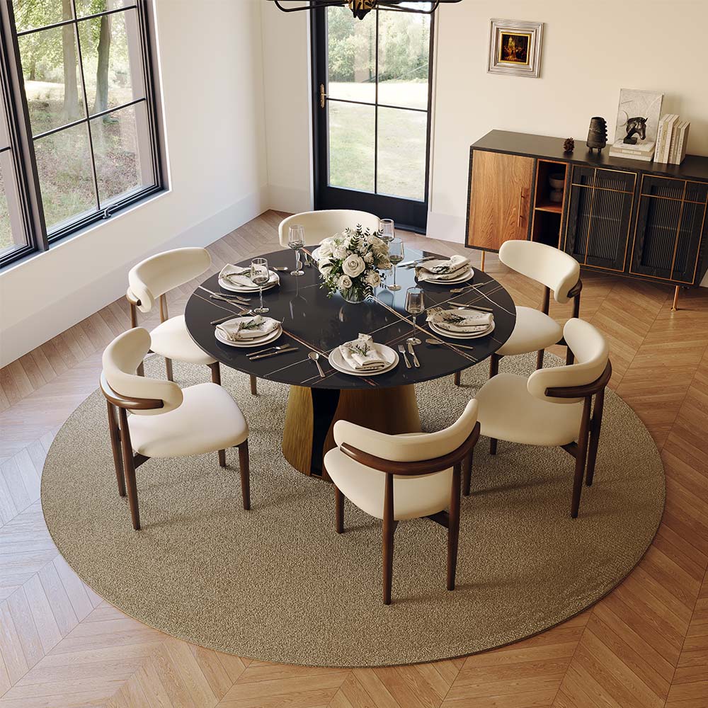 for 6 Black & Bronze Glossy Sintered Stone Dining Tables