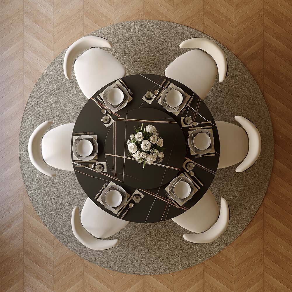 without Lazy Susan Black & Bronze Glossy Sintered Stone Dining Tables