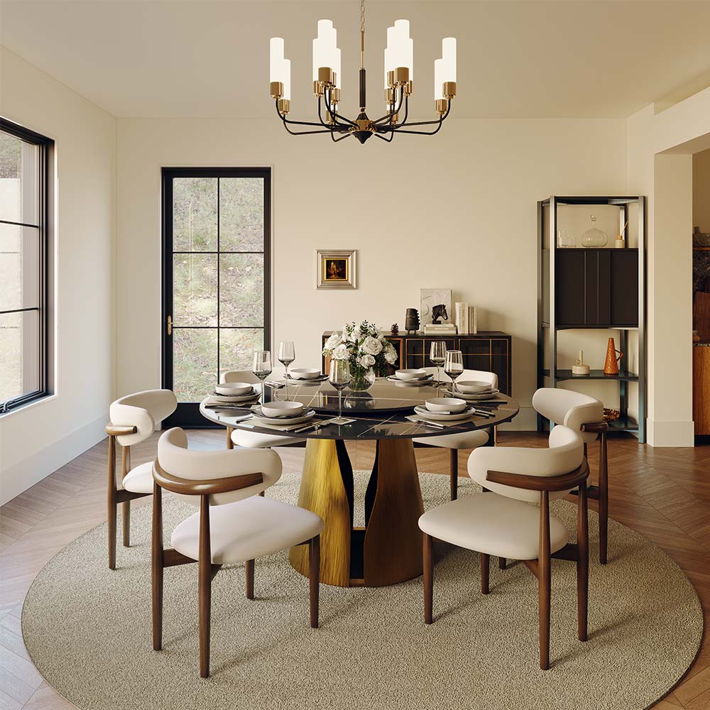 Round Black & Bronze Glossy Sintered Stone Dining Tables