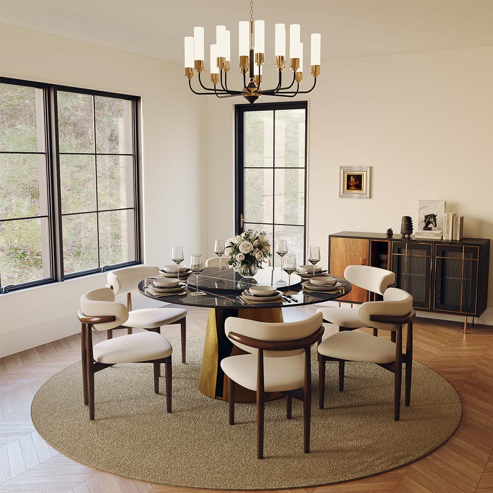Modern Black & Bronze Glossy Sintered Stone Dining Tables
