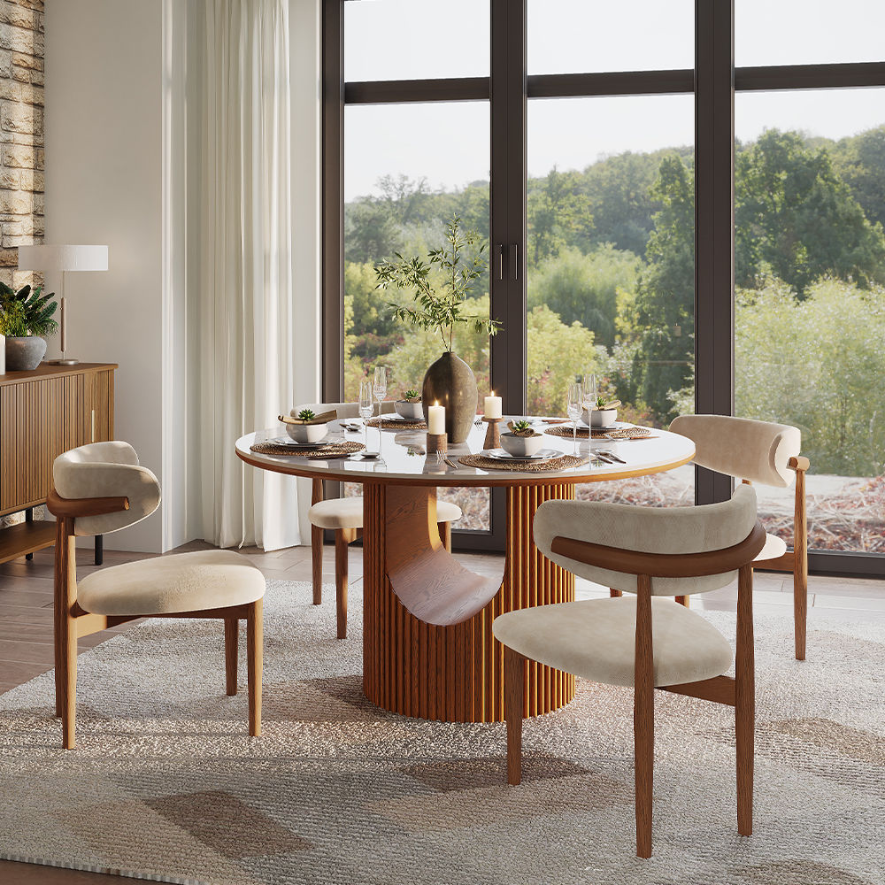 for 4 Pandora & Walnut Sintered Stone & Plywood Dining Tables