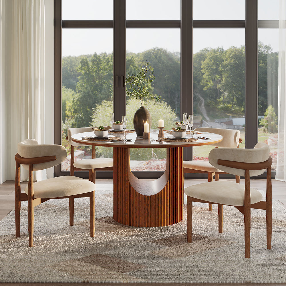 Round Pandora & Walnut Sintered Stone & Plywood Dining Tables