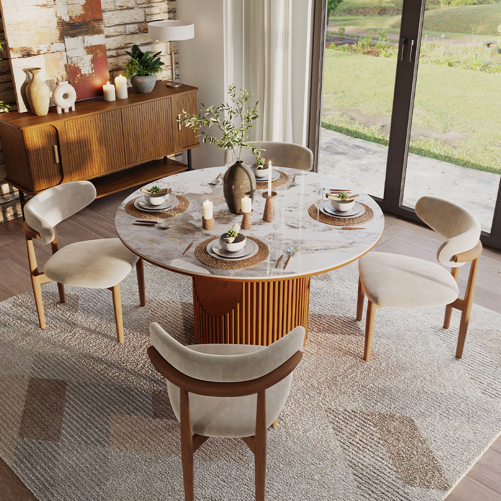HOBART Pandora & Walnut Sintered Stone & Plywood Dining Tables