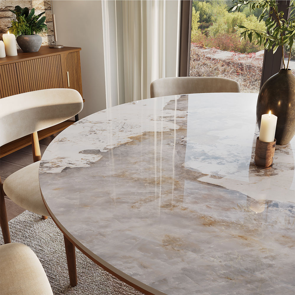 Partly Assemble Pandora & Walnut Sintered Stone & Plywood Dining Tables
