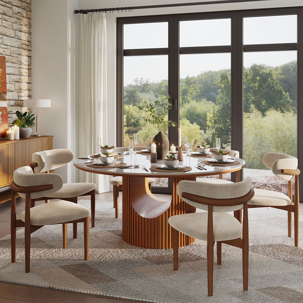 Round Pandora & Walnut Sintered Stone & Plywood Dining Tables