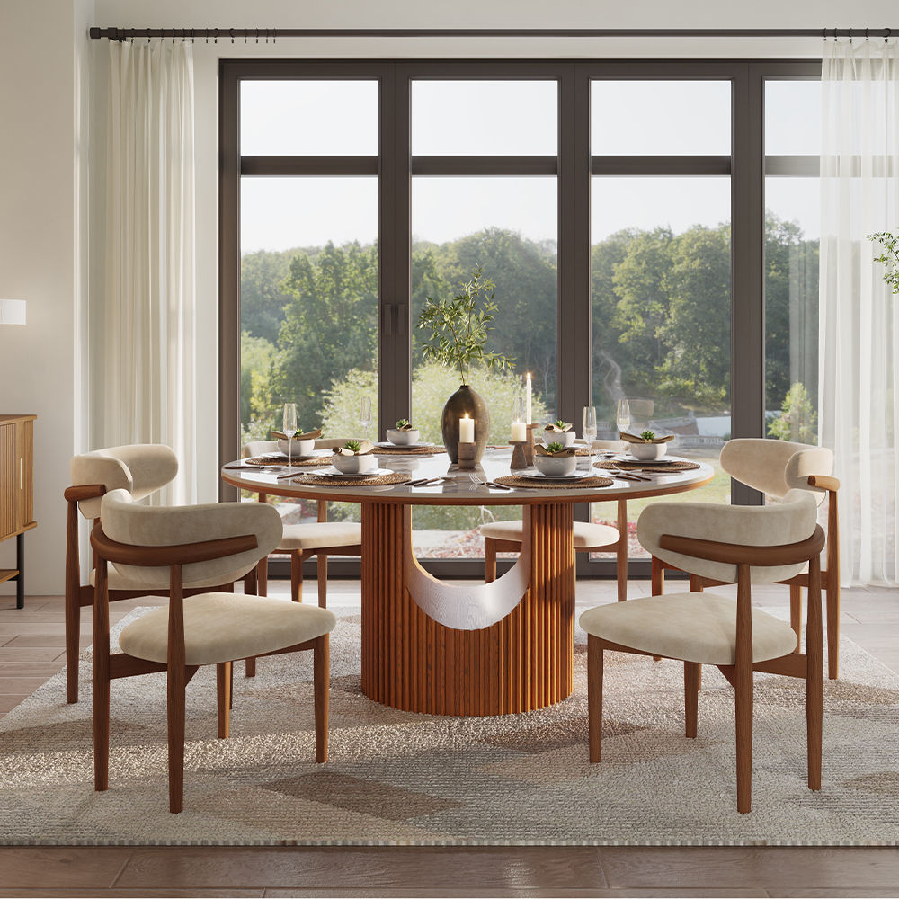 Round Pandora & Walnut Sintered Stone & Plywood Dining Tables