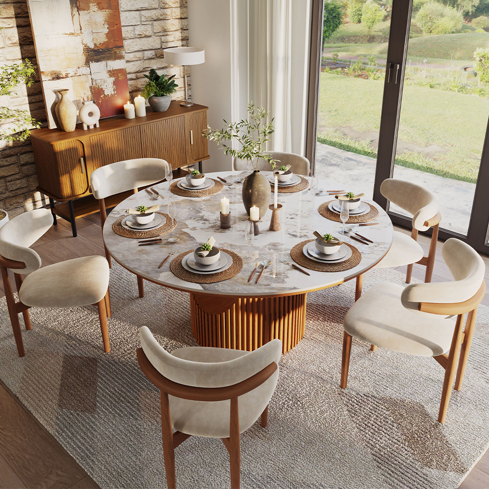 Round Pandora & Walnut Sintered Stone & Plywood Dining Tables