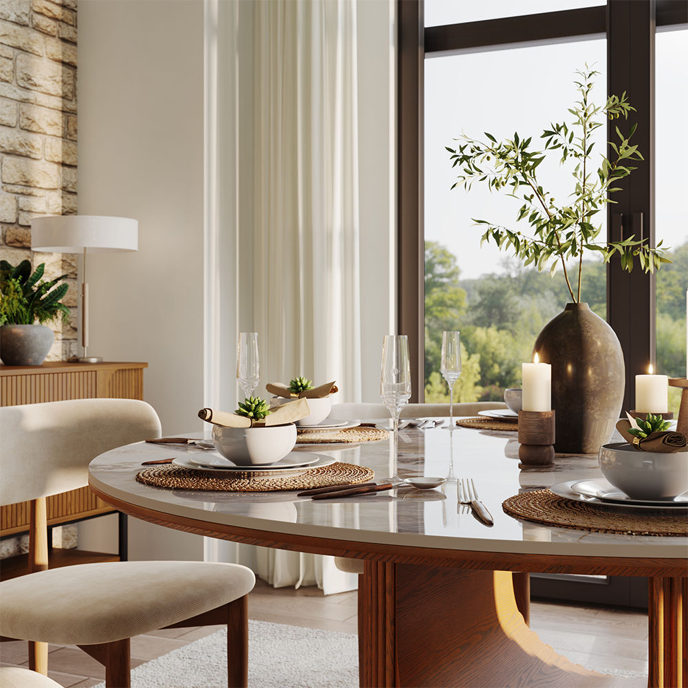 with Storage Pandora & Walnut Sintered Stone & Plywood Dining Tables