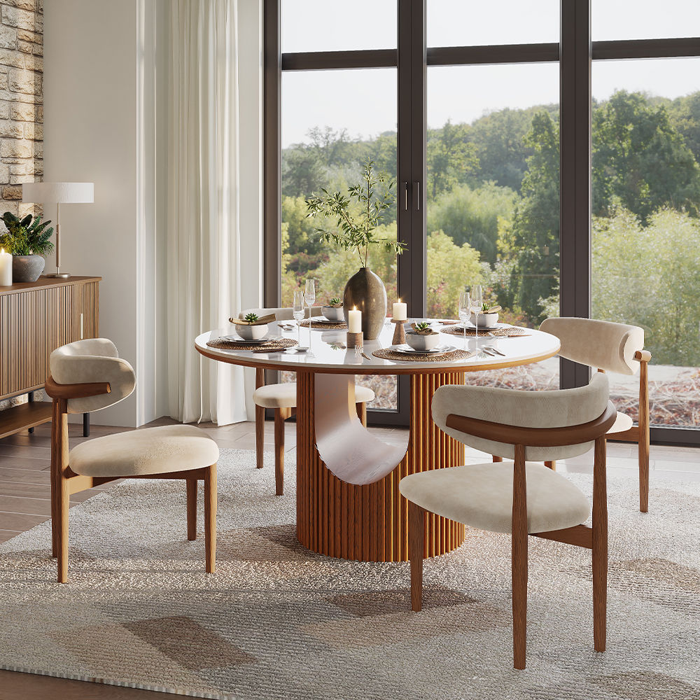 Sintered Stone Walnut & White Sintered Stone & Plywood Dining Tables