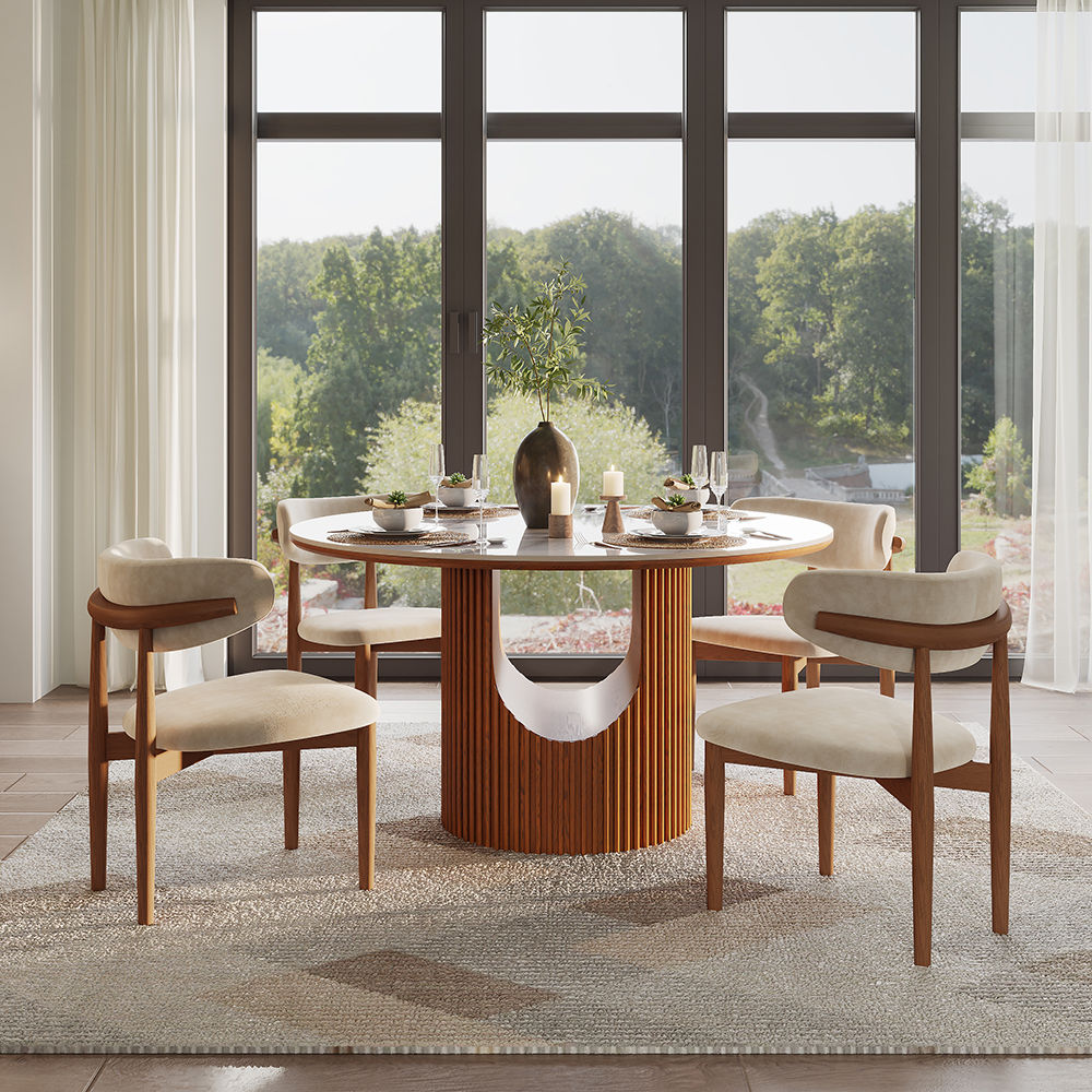 HOBART Walnut & White Sintered Stone & Plywood Dining Tables