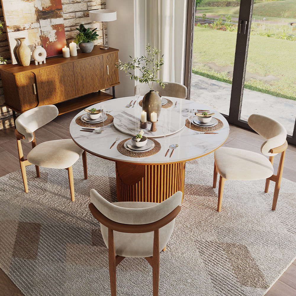 Solid Wood Leg Walnut & White Sintered Stone & Plywood Dining Tables