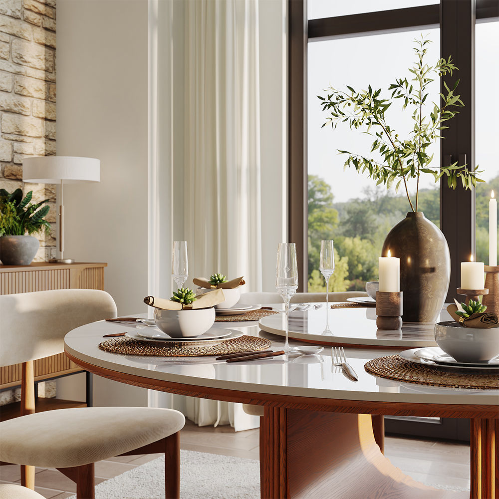 Solid Wood Walnut & White Sintered Stone & Plywood Dining Tables