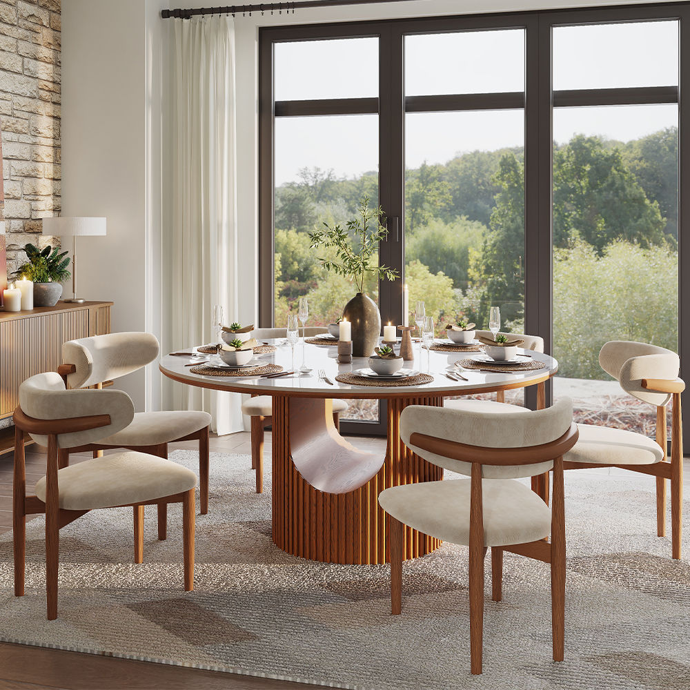 Solid Wood Walnut & White Sintered Stone & Plywood Dining Tables