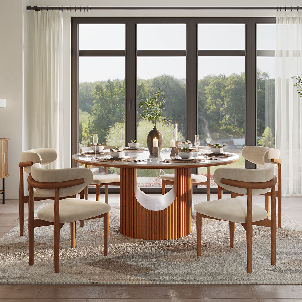with Storage Walnut & White Sintered Stone & Plywood Dining Tables