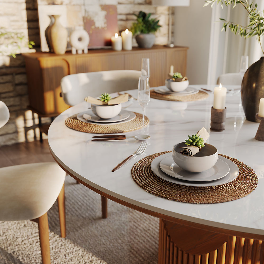 Sintered Stone Walnut & White Sintered Stone & Plywood Dining Tables