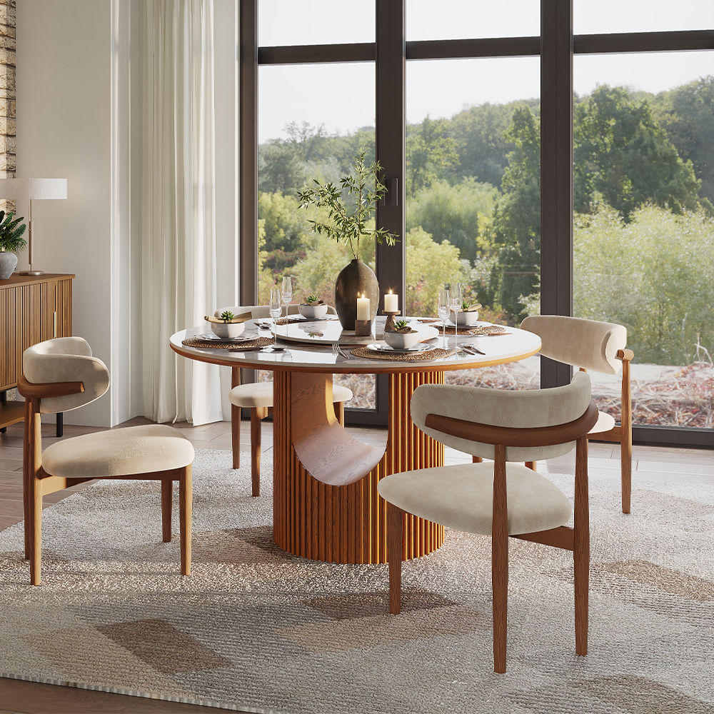 with Lazy Susan Pandora & Walnut Sintered Stone & Plywood Dining Tables