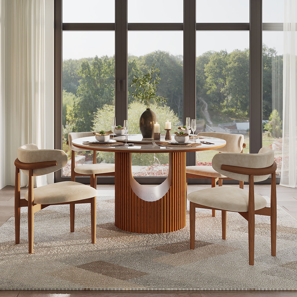 Round Pandora & Walnut Sintered Stone & Plywood Dining Tables
